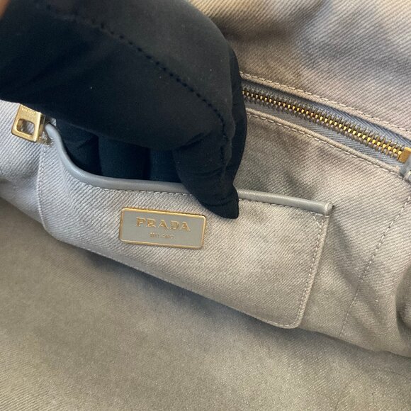 Authentic Prada Medium Canapa Logo Denim Tote bag - Picture 11 of 15